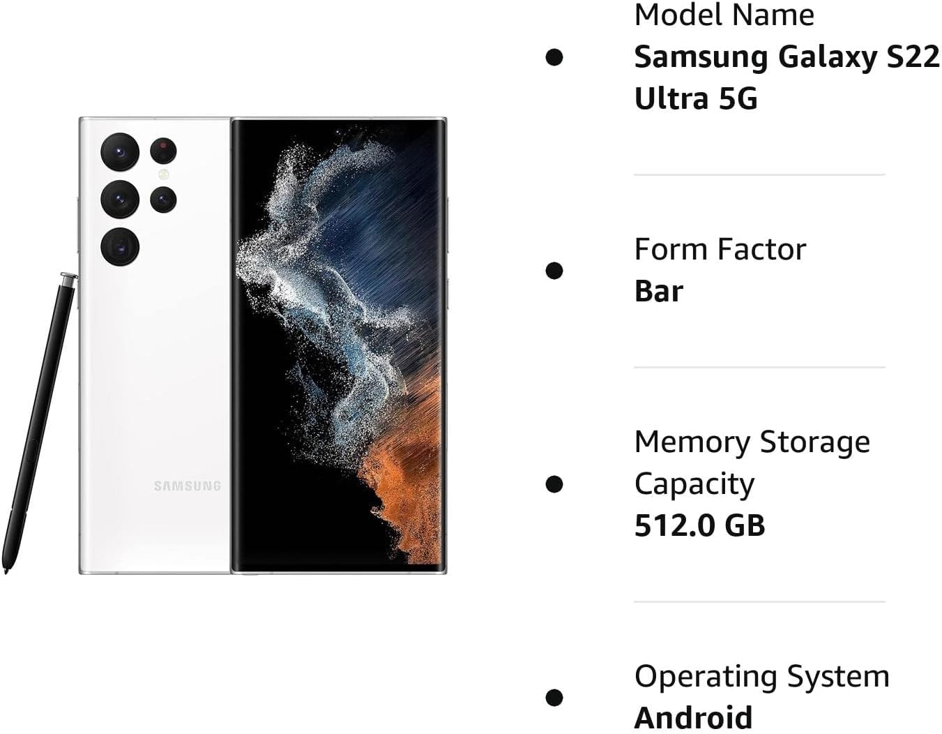 Amazon.com: SAMSUNG Galaxy S22 Ultra 5G, US Version, 512GB